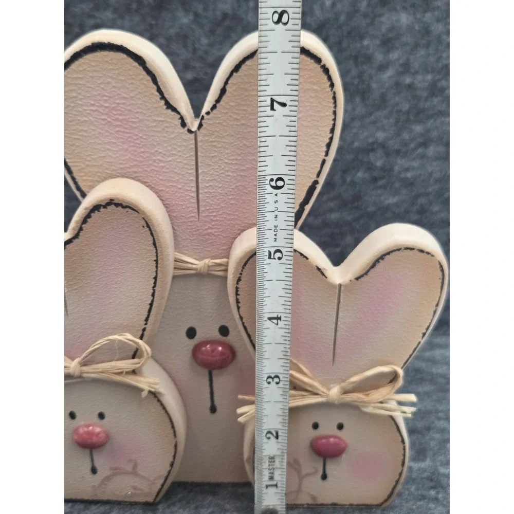 Wooden Shelf Sitters 3 Bunnies  Twine Bows Decor Folk Cottagecore Country 6x7